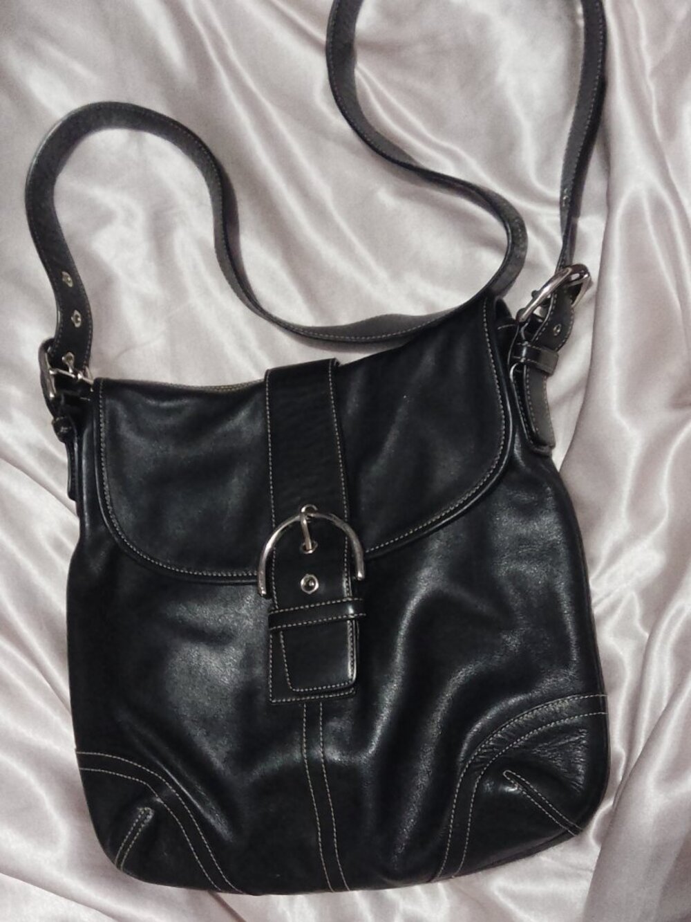 Authentic Coach extra large crossbody black leather front flap bag